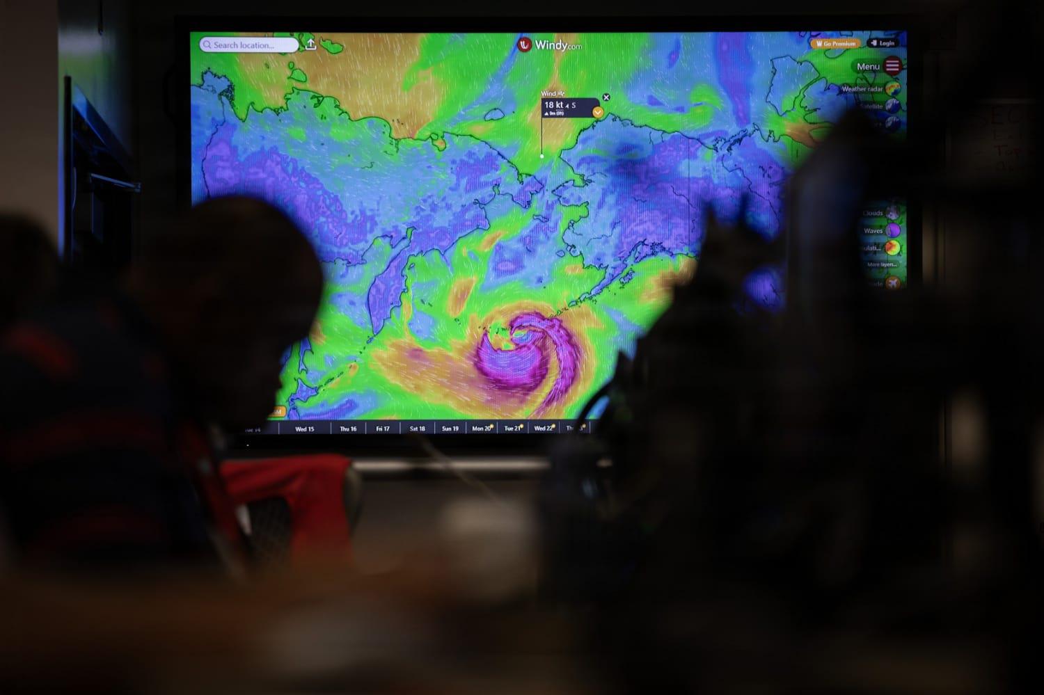 Following the devastating Typhoon Halong, members of the State Emergency Operations Center and the Alaska Organized Militia coordinate storm response operations at Joint Base Elmendorf-Richardson, Alaska, Oct. 14, 2025. (Alaska National Guard photo by Alejandro Peña)