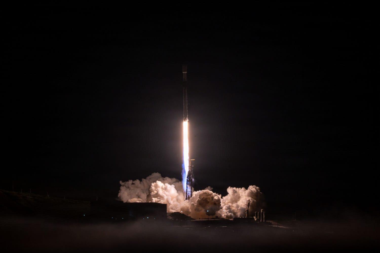 ['A SpaceX Falcon 9 rocket carrying the Transporter-16 ride-share mission launches from Space Launch Complex 4 East (SLC-4E) at Vandenberg Space Force Base, Calif., March 30, 2026.  NGA sponsored the launch of three CubeSats as part of MagQuest, a competition aimed at mapping Earth's magnetic field to directly improve mobile navigation applications embedded in military, civil and personal technologies worldwide. (U.S. Space Force photo by Senior Airman Kevin Hernandez)']