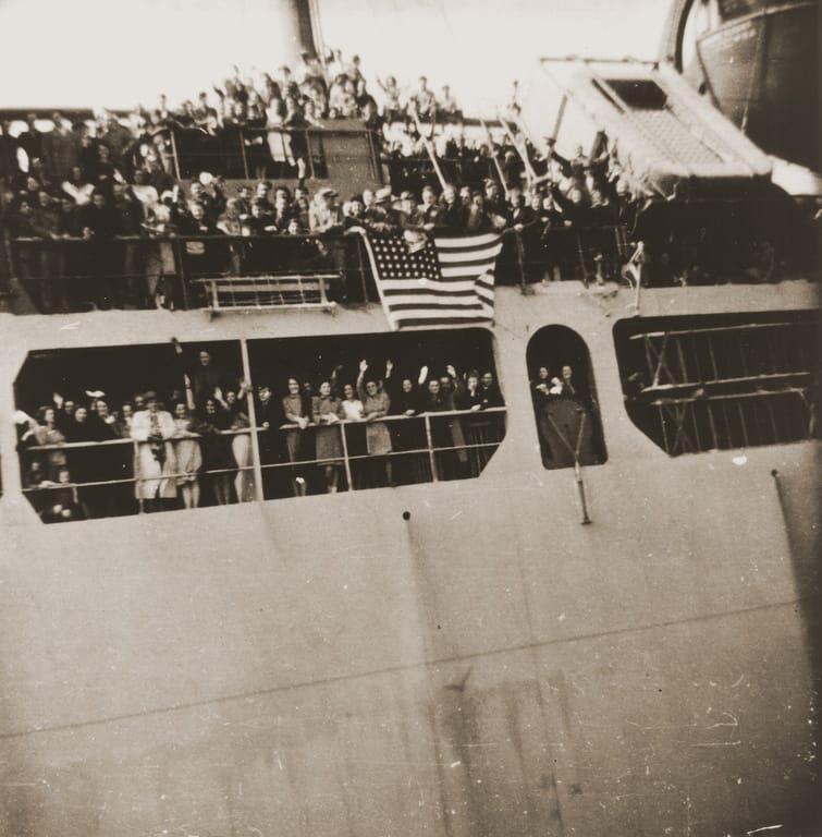 A photo of the Ernie Pyle ship, captured in January 1947 as the ship docks in New York after sailing from Europe. (Photo courtesy of the United States Holocaust Memorial Museum, Sally Goldblum Wasserman.)