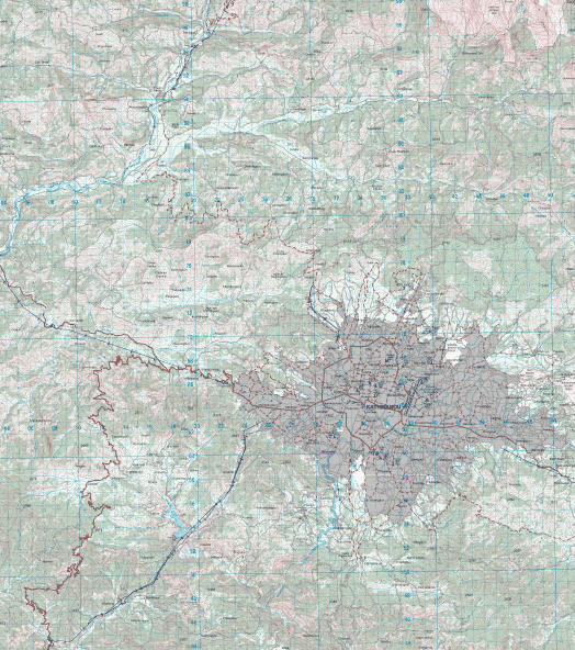 A portion of a large-scale map, 1:100K covering Kathmandu. (NGA Source Product)