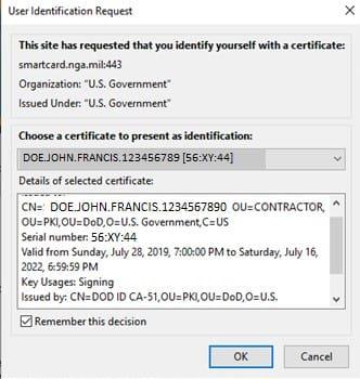 An example of the PIV Auth certificate.